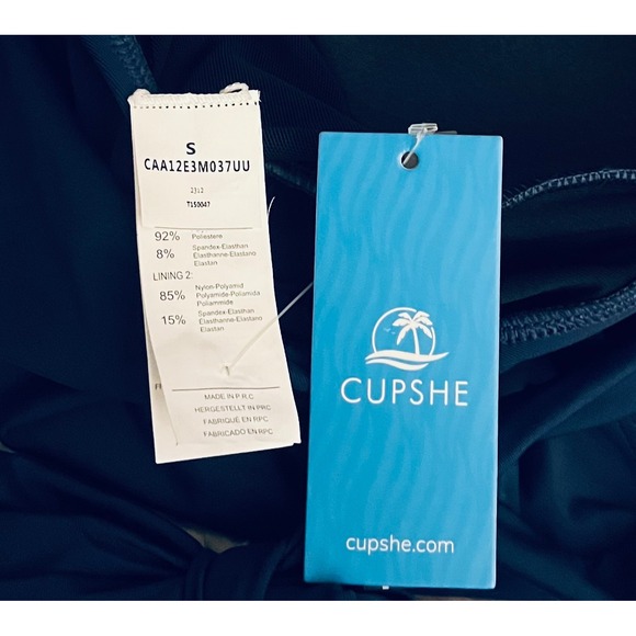 NEW Cupshe Navy Blue Small Halter One Piece Swimsuit Deep V Ruched Tummy Control - Picture 7 of 7